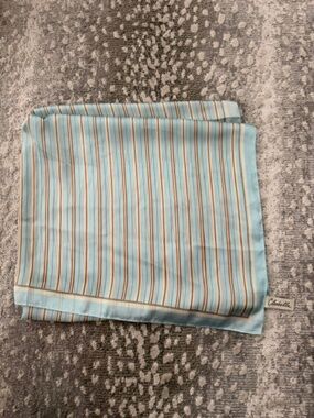 Carabella Silk Scarf - Blue & Brown Stripes